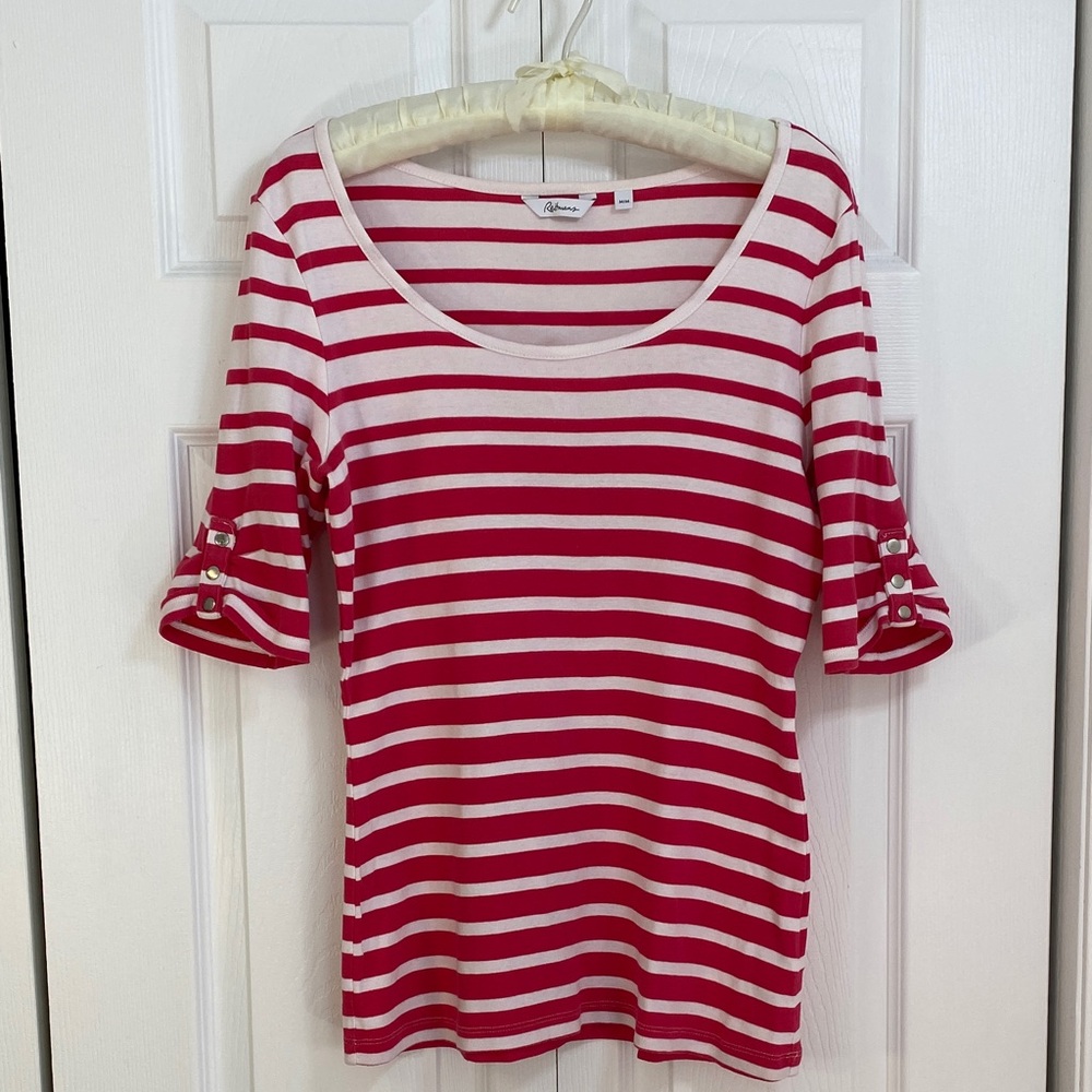 2 for $25 - Reitmans 100% Cotton Pink & White Striped Scoop Neck Top, M